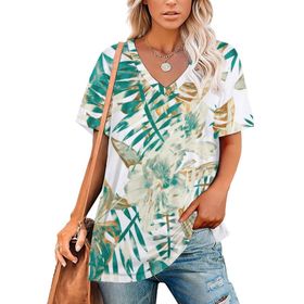 AILLOSA YH-205 Tamamı Baskılı V Yaka Kısa Kollu Kadın T-shirt