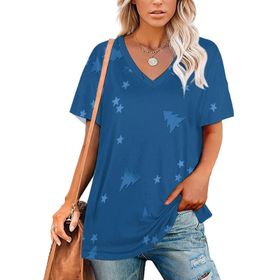 AILLOSA YH-208 Tamamı Baskılı V Yaka Kısa Kollu Kadın T-shirt