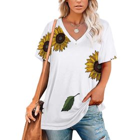 AILLOSA YH-211 Tamamı Baskılı V Yaka Kısa Kollu Kadın T-shirt