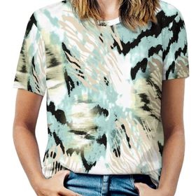 AILLOSA YH-213 Tamamı Baskılı Kısa Kollu Yuvarlak Yaka Kadın T-shirt