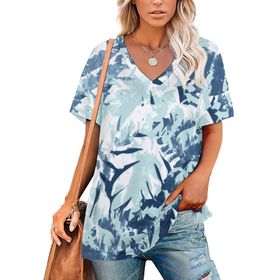 AILLOSA YH-214 Tamamı Baskılı V Yaka Kısa Kollu Kadın T-shirt