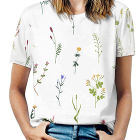 AILLOSA YH-216 Tamamı Baskılı Kısa Kollu Yuvarlak Yaka Kadın T-shirt
