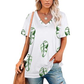 AILLOSA YH-218 Tamamı Baskılı V Yaka Kısa Kollu Kadın T-shirt