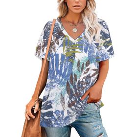 AILLOSA YH-219 Tamamı Baskılı V Yaka Kısa Kollu Kadın T-shirt