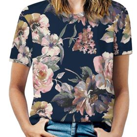 AILLOSA YH-22 Tamamı Baskılı Kısa Kollu Yuvarlak Yaka Kadın T-shirt