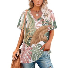 AILLOSA YH-221 Tamamı Baskılı V Yaka Kısa Kollu Kadın T-shirt