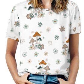 AILLOSA YH-222 Tamamı Baskılı Kısa Kollu Yuvarlak Yaka Kadın T-shirt