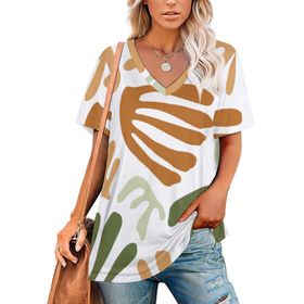 AILLOSA YH-226 Tamamı Baskılı V Yaka Kısa Kollu Kadın T-shirt