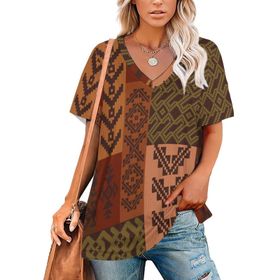 AILLOSA YH-228 Tamamı Baskılı V Yaka Kısa Kollu Kadın T-shirt