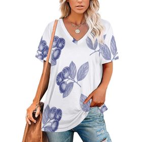 AILLOSA YH-229 Tamamı Baskılı V Yaka Kısa Kollu Kadın T-shirt