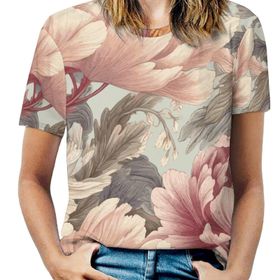 AILLOSA YH-23 Tamamı Baskılı Kısa Kollu Yuvarlak Yaka Kadın T-shirt