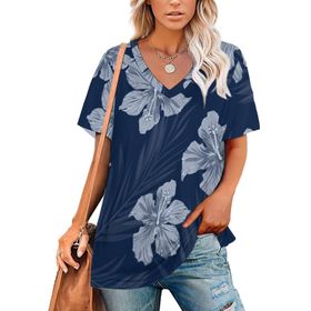 AILLOSA YH-232 Tamamı Baskılı V Yaka Kısa Kollu Kadın T-shirt