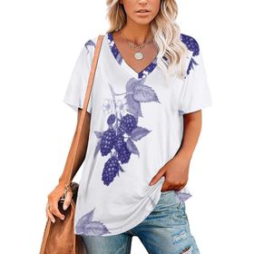 AILLOSA YH-239 Tamamı Baskılı V Yaka Kısa Kollu Kadın T-Shirt