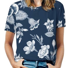 AILLOSA YH-24 Tamamı Baskılı Kısa Kollu Yuvarlak Yaka Kadın T-shirt