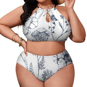 AILLOSA YH-241 Büyük Beden Geniş Askılı Orta Bel Büyük Beden Kadın Bikini Seti