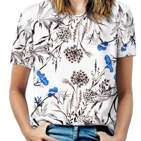 AILLOSA YH-242 Tamamı Baskılı Kısa Kollu Yuvarlak Yaka Kadın T-shirt