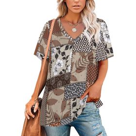 AILLOSA YH-243 Tamamı Baskılı V Yaka Kısa Kollu Kadın T-Shirt