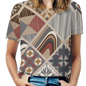AILLOSA YH-246 Tamamı Baskılı Kısa Kollu Yuvarlak Yaka Kadın T-shirt