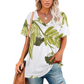 AILLOSA YH-248 Tamamı Baskılı V Yaka Kısa Kollu Kadın T-Shirt