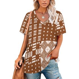 AILLOSA YH-252 Tamamı Baskılı V Yaka Kısa Kollu Kadın T-Shirt
