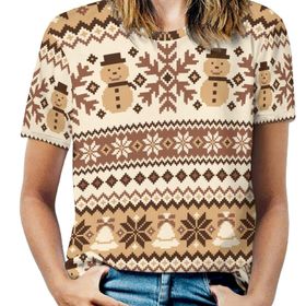 AILLOSA YH-254 Tamamı Baskılı Kısa Kollu Yuvarlak Yaka Kadın T-shirt
