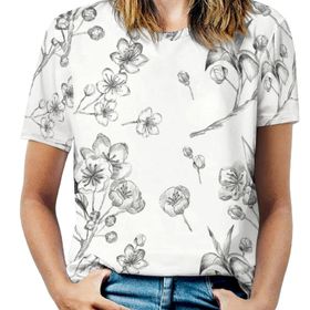 AILLOSA YH-259 Tamamı Baskılı Kısa Kollu Yuvarlak Yaka Kadın T-shirt