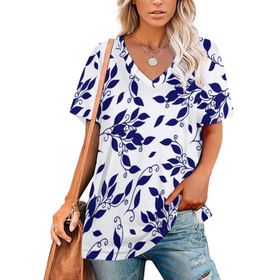 AILLOSA YH-26 Tamamı Baskılı V Yaka Kısa Kollu Kadın T-Shirt