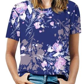AILLOSA YH-261 Tamamı Baskılı Kısa Kollu Yuvarlak Yaka Kadın T-shirt