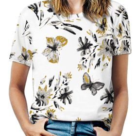AILLOSA YH-263 Tamamı Baskılı Kısa Kollu Yuvarlak Yaka Kadın T-shirt