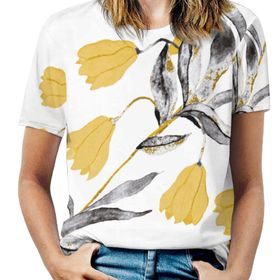 AILLOSA YH-266 Tamamı Baskılı Kısa Kollu Yuvarlak Yaka Kadın T-shirt