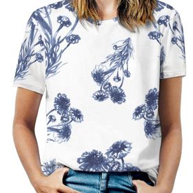 AILLOSA YH-268 Tamamı Baskılı Kısa Kollu Yuvarlak Yaka Kadın T-shirt