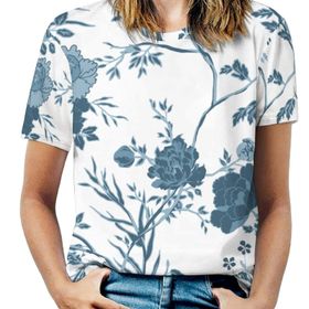 AILLOSA YH-269 Tamamı Baskılı Kısa Kollu Yuvarlak Yaka Kadın T-shirt