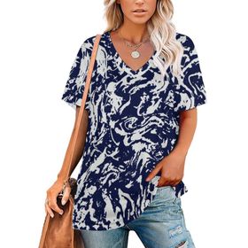 AILLOSA YH-27 Tamamı Baskılı V Yaka Kısa Kollu Kadın T-Shirt