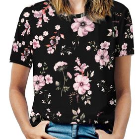 AILLOSA YH-272 Tamamı Baskılı Kısa Kollu Yuvarlak Yaka Kadın T-shirt