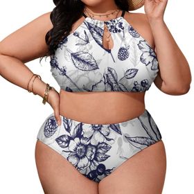 AILLOSA YH-273 Büyük Beden Geniş Askılı Orta Bel Büyük Beden Kadın Bikini Seti