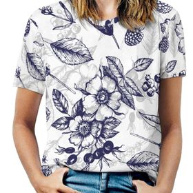 AILLOSA YH-273 Tamamı Baskılı Kısa Kollu Yuvarlak Yaka Kadın T-shirt