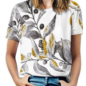 AILLOSA YH-278 Tamamı Baskılı Kısa Kollu Yuvarlak Yaka Kadın T-shirt
