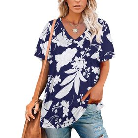AILLOSA YH-28 Tamamı Baskılı V Yaka Kısa Kollu Kadın T-Shirt