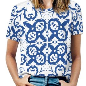 AILLOSA YH-280 Tamamı Baskılı Kısa Kollu Yuvarlak Yaka Kadın T-shirt
