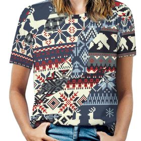 AILLOSA YH-282 Tamamı Baskılı Kısa Kollu Yuvarlak Yaka Kadın T-shirt