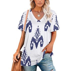 AILLOSA YH-291 Tamamı Baskılı V Yaka Kısa Kollu Kadın T-Shirt