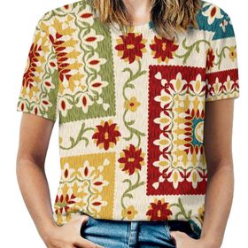AILLOSA YH-297 Tamamı Baskılı Kısa Kollu Yuvarlak Yaka Kadın T-shirt