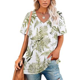 AILLOSA YH-300 Tamamı Baskılı V Yaka Kısa Kollu Kadın T-Shirt