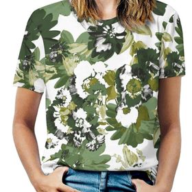 AILLOSA YH-303 Tamamı Baskılı Kısa Kollu Yuvarlak Yaka Kadın T-shirt