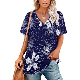 AILLOSA YH-308 Tamamı Baskılı V Yaka Kısa Kollu Kadın T-Shirt