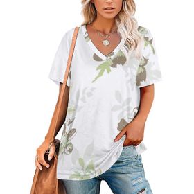 AILLOSA YH-318 Tamamı Baskılı V Yaka Kısa Kollu Kadın T-Shirt