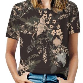 AILLOSA YH-320 Tamamı Baskılı Kısa Kollu Yuvarlak Yaka Kadın T-shirt