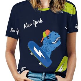 AILLOSA YH-321 Tamamı Baskılı Kısa Kollu Yuvarlak Yaka Kadın T-shirt