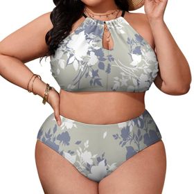 AILLOSA YH-326 Büyük Beden Geniş Askılı Orta Bel Büyük Beden Kadın Bikini Seti