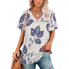 AILLOSA YH-33 Tamamı Baskılı V Yaka Kısa Kollu Kadın T-Shirt